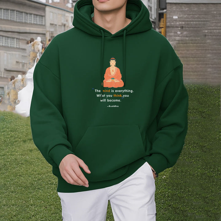 Buddha Stones The Mind Is Everything Meditation Buddha Polyester Fleece Lined Hoodie