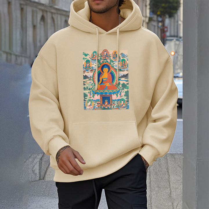 Buddha Stones Mountain Cloud Tree Buddha Fleece Lined Polyester Hoodie