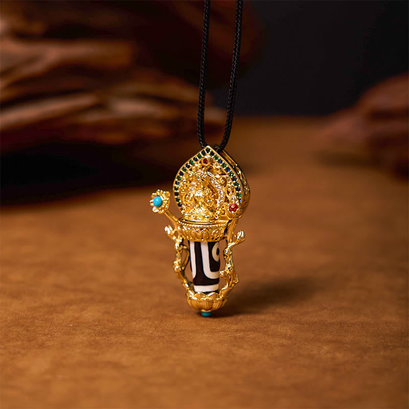 Buddha Stones Tibetan Dzi Bead Manjusri Bodhisattva Pattern Compassion String Necklace Pendant