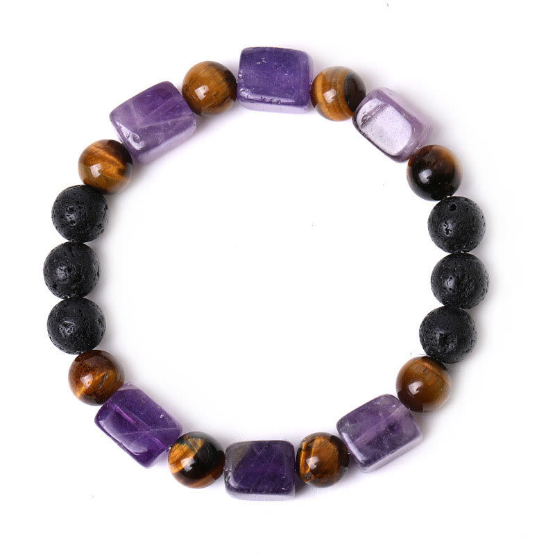 Buddha Stones Various Crystals Cube Amethyst Lava Rock Support Bracelet