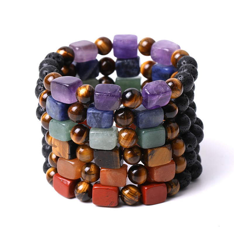 Buddha Stones Various Crystals Cube Amethyst Lava Rock Support Bracelet