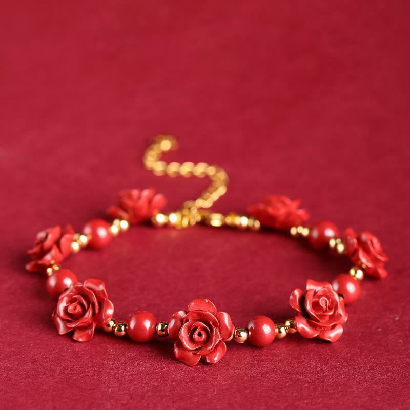 Buddha Stones Cinnabar Rose Blessing Bracelet