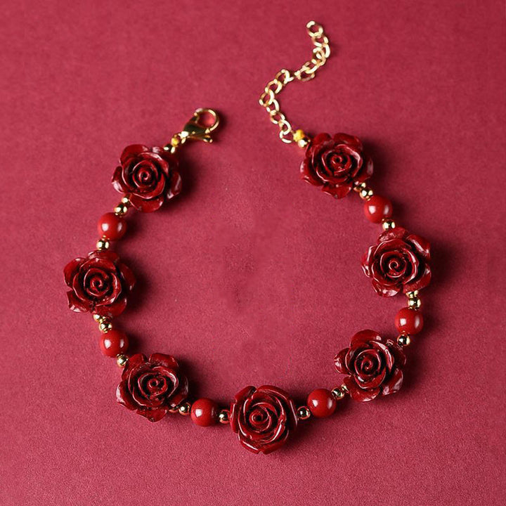 Buddha Stones Cinnabar Rose Blessing Bracelet