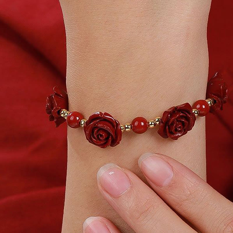 Buddha Stones Cinnabar Rose Blessing Bracelet