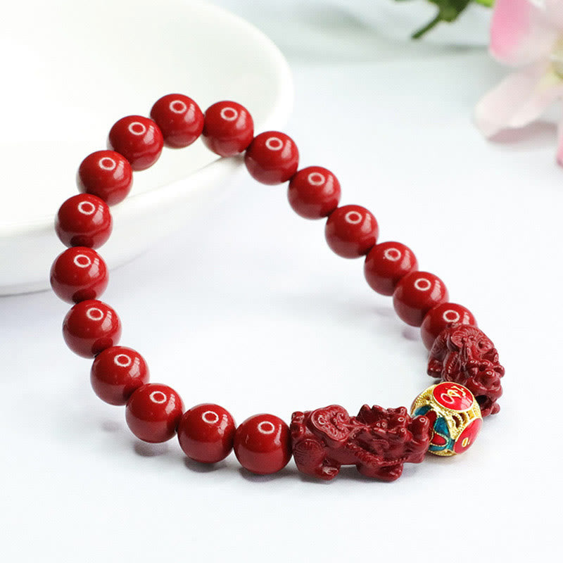 Buddha Stones Cinnabar Double PIXIU Keep Away Evil Spirits Bracelet