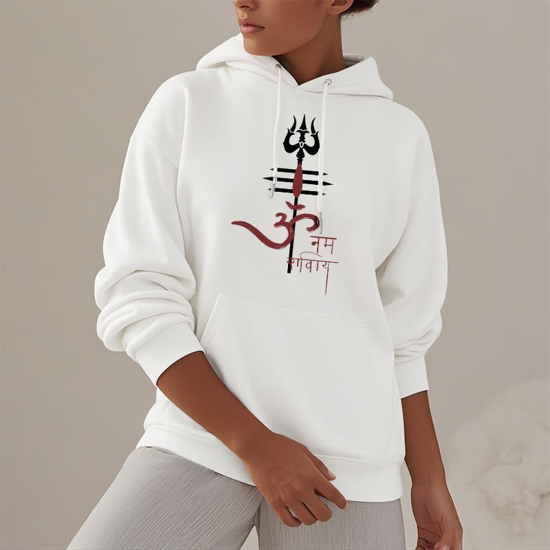 Buddha Stones OM NAMAH SHIVAYA Trident Fleece Lined Polyester Hoodie