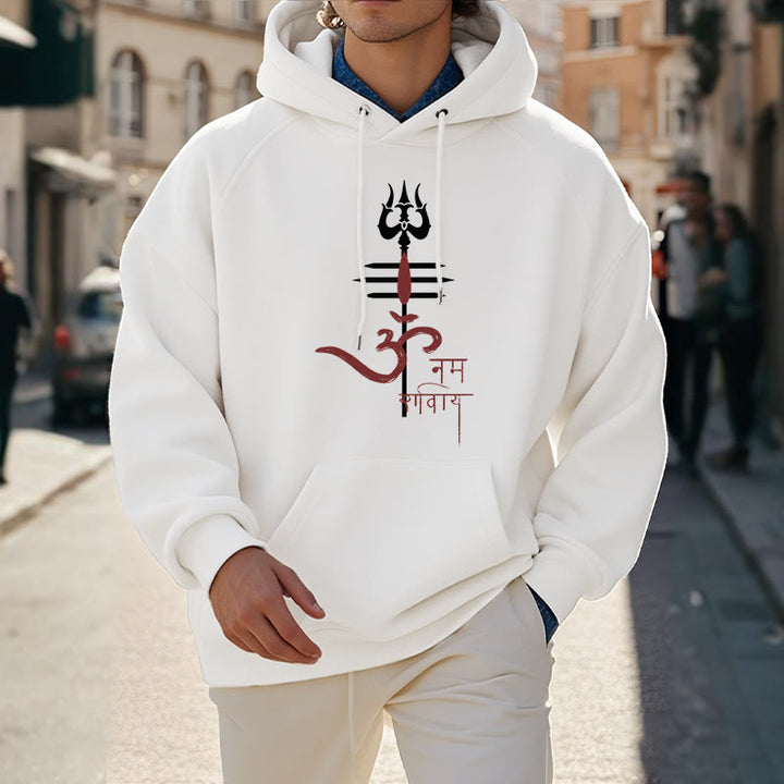 Buddha Stones OM NAMAH SHIVAYA Trident Fleece Lined Polyester Hoodie