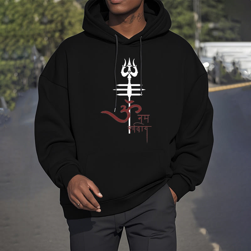 Buddha Stones OM NAMAH SHIVAYA Trident Fleece Lined Polyester Hoodie