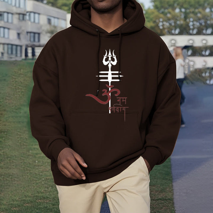 Buddha Stones OM NAMAH SHIVAYA Trident Fleece Lined Polyester Hoodie