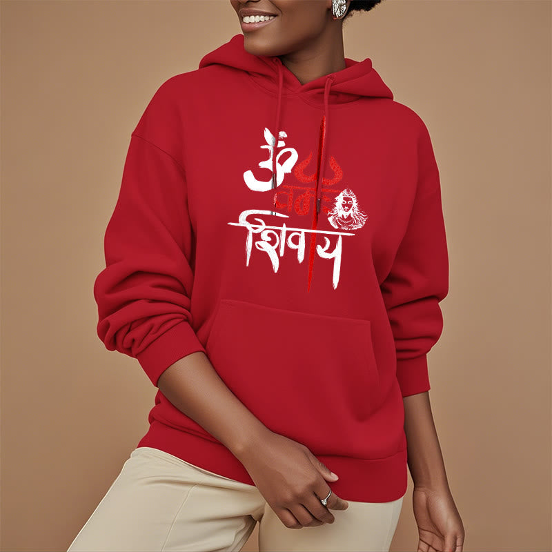 Buddha Stones OM NAMAH SHIVAYA Red Trident Fleece Lined Polyester Hoodie