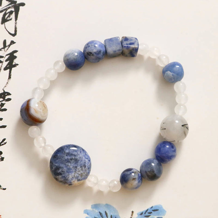 Buddha Stones Blue Aventurine Agate Jade Black Rutilated Quartz Bracelet