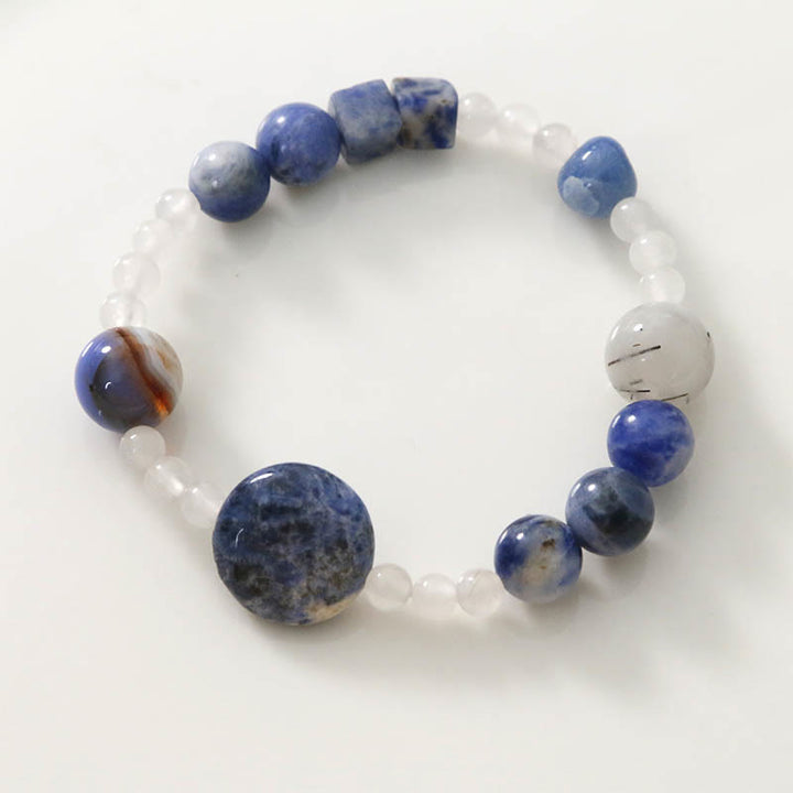 Buddha Stones Blue Aventurine Agate Jade Black Rutilated Quartz Bracelet