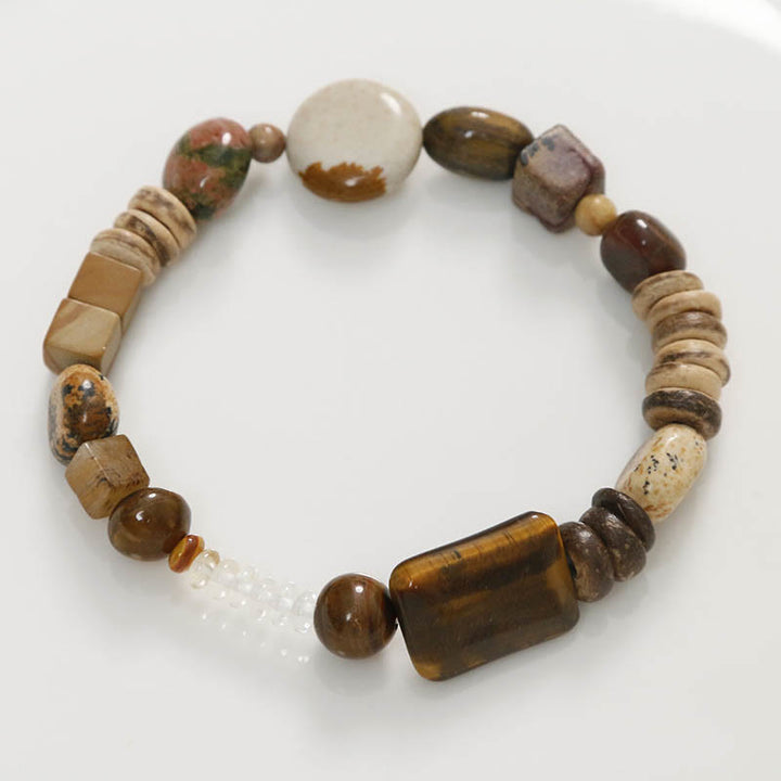 Buddha Stones Coconut Shell Tiger Eye Courage Bracelet