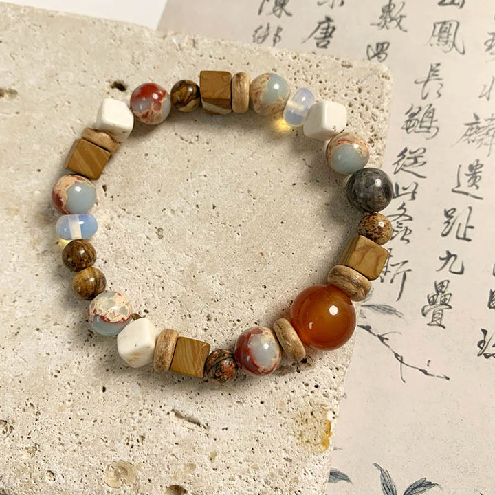 Buddha Stones Red Agate Shoushan Stone White Turquoise Calm Blessing Bracelet