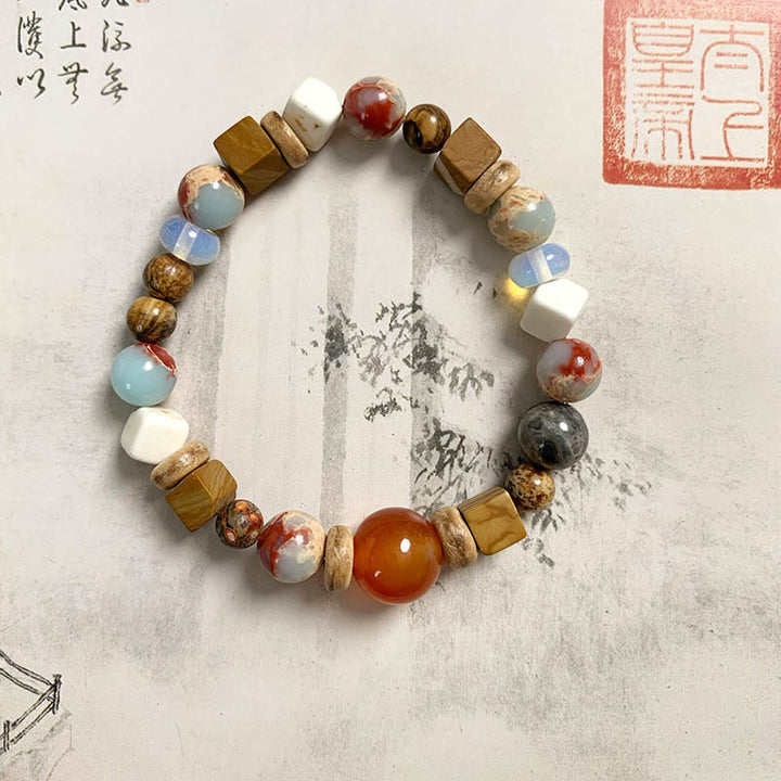 Buddha Stones Red Agate Shoushan Stone White Turquoise Calm Blessing Bracelet