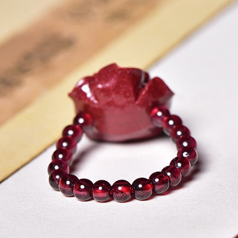 Buddha Stones Cinnabar Rose Garnet Beads Concentration Ring