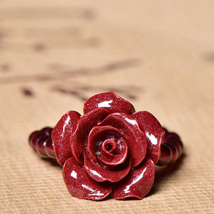 Buddha Stones Cinnabar Rose Garnet Beads Concentration Ring