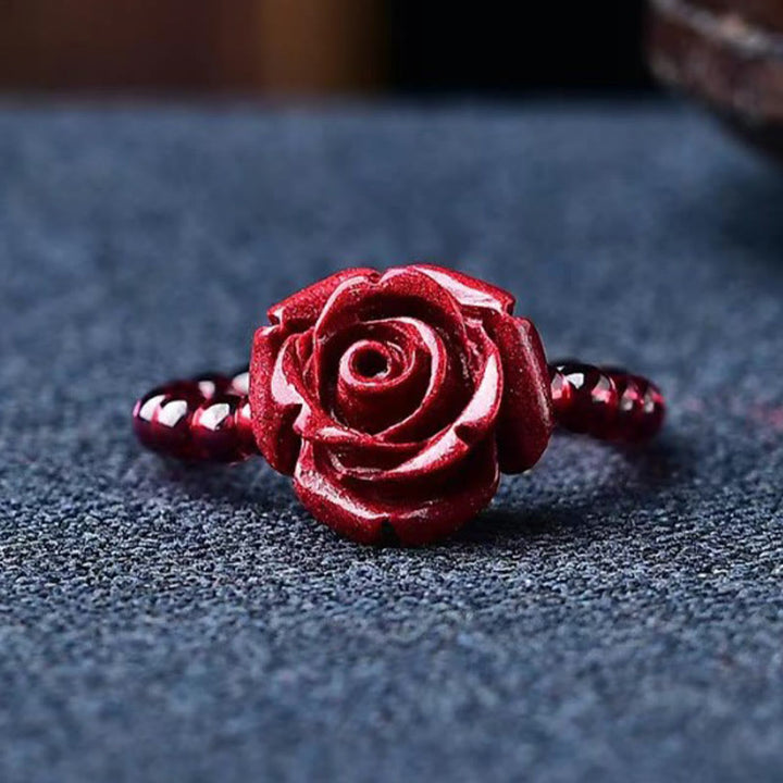 Buddha Stones Cinnabar Rose Garnet Beads Concentration Ring