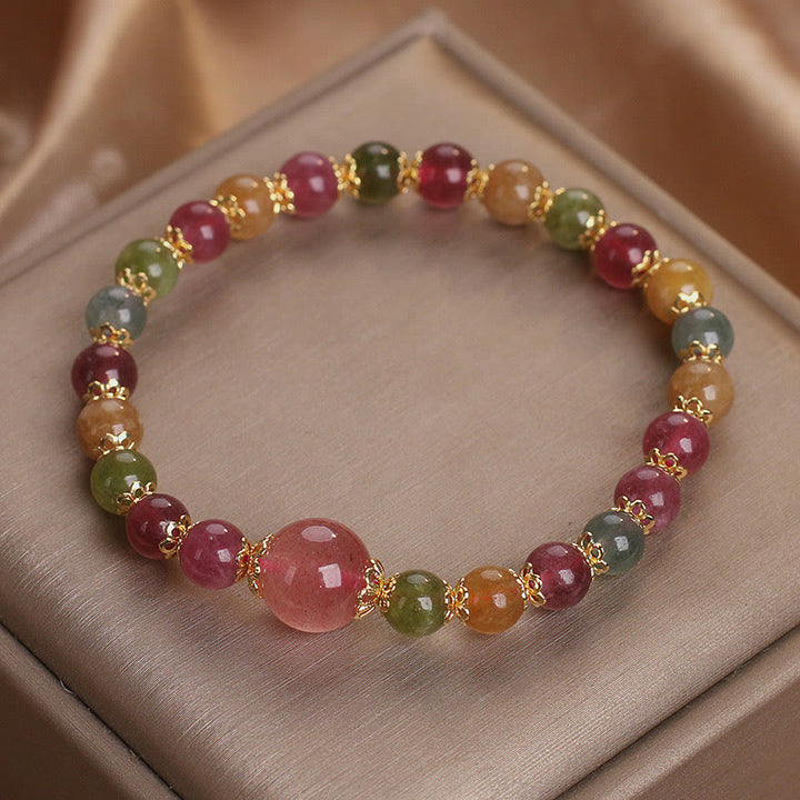 Buddha Stones Tourmaline Strawberry Quartz Wisdom Bracelet