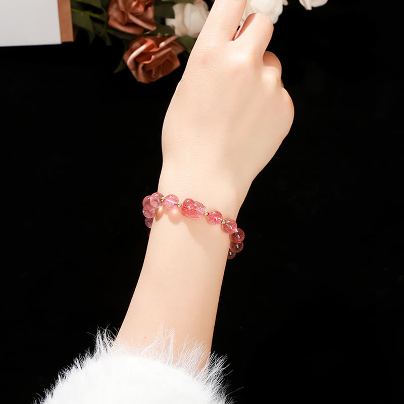 Buddha Stones Various Crystal PIXIU Pink Crystal Warmth Bracelet