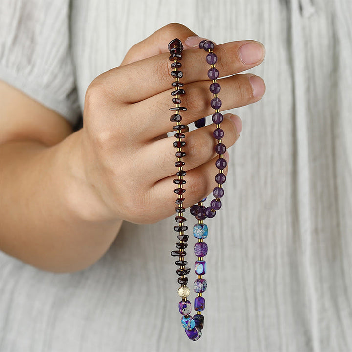 Buddha Stones Amethyst Garnet Emperor Stone Communication Triple Wrap Bracelet