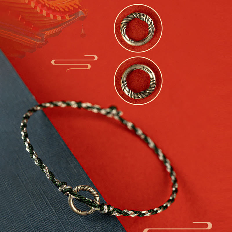 Buddha Stones 925 Sterling Silver Peace Buckle Luck String Bracelet - image 16