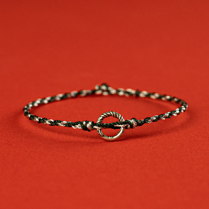 Buddha Stones 925 Sterling Silver Peace Buckle Luck String Bracelet - Black - 19cm - image 13