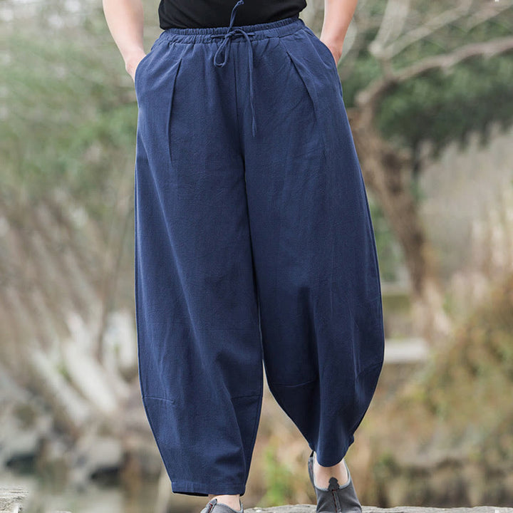 Buddha Stones Plain Casual Linen Bloomer Men's Pants With Pockets