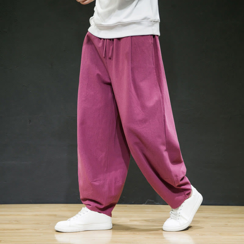 Buddha Stones Plain Casual Linen Bloomer Men's Pants With Pockets