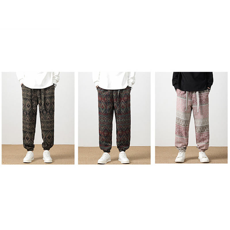 Buddha Stones Jacquard Knitting Casual Cotton Men's Pants With Pockets