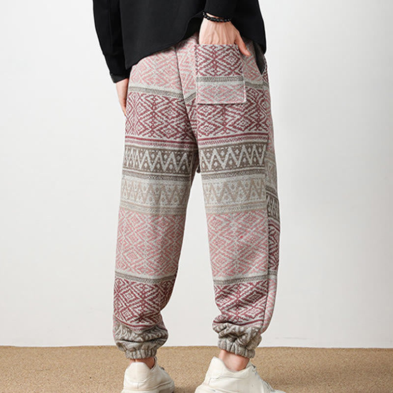 Buddha Stones Jacquard Knitting Casual Cotton Men's Pants With Pockets