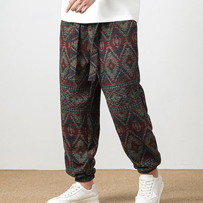 Buddha Stones Jacquard Knitting Casual Cotton Men's Pants With Pockets