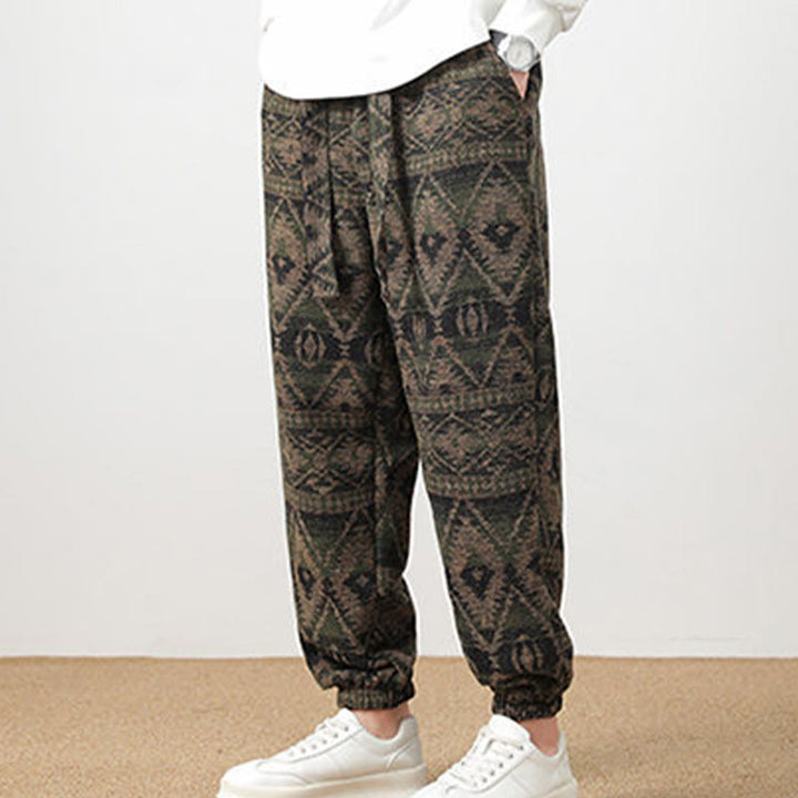 Buddha Stones Jacquard Knitting Casual Cotton Men's Pants With Pockets