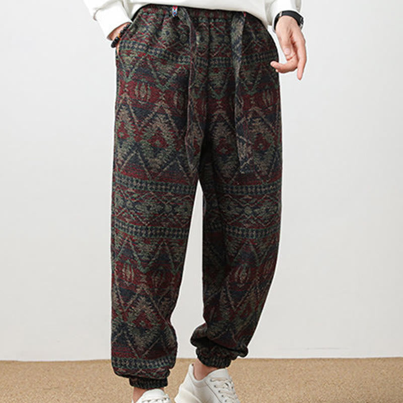 Buddha Stones Jacquard Knitting Casual Cotton Men's Pants With Pockets