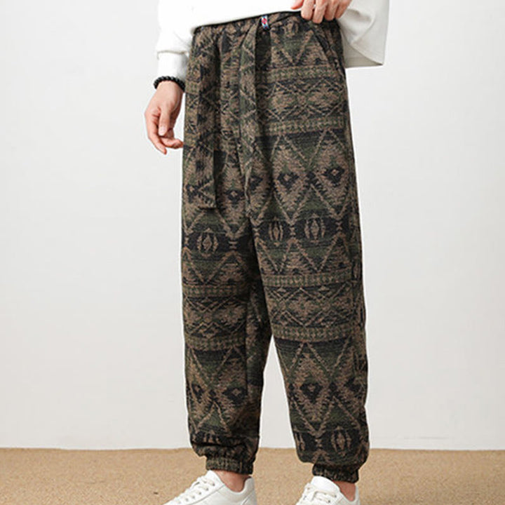 Buddha Stones Jacquard Knitting Casual Cotton Men's Pants With Pockets