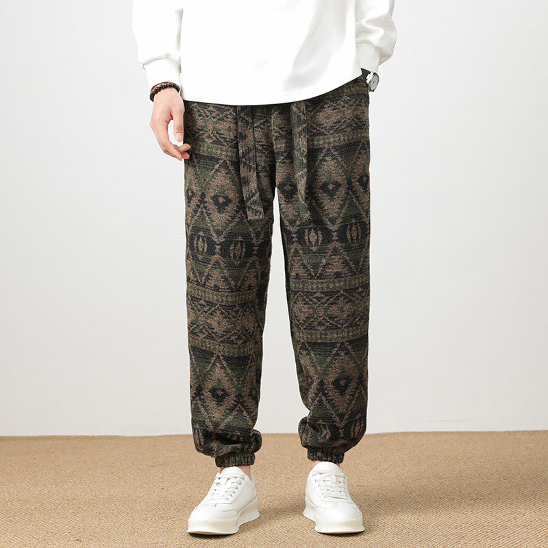 Buddha Stones Jacquard Knitting Casual Cotton Men's Pants With Pockets