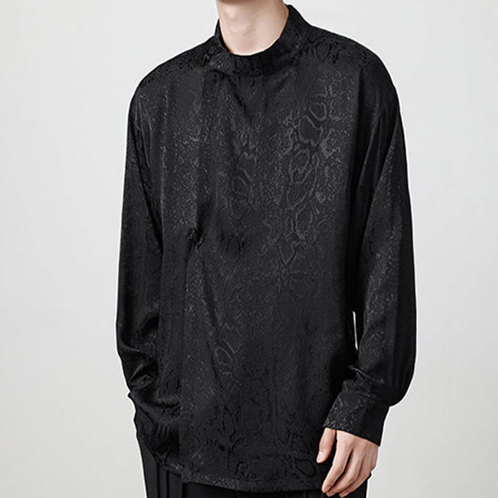 Buddha Stones Splicing Frog-button Jacquard Men's Shirts