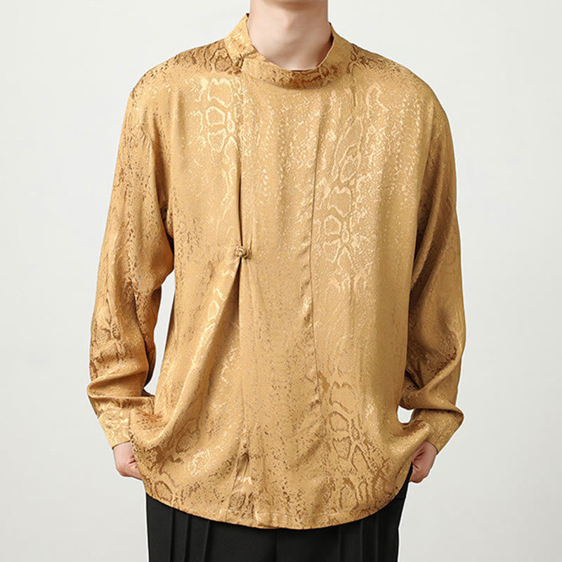 Buddha Stones Splicing Frog-button Jacquard Men's Shirts