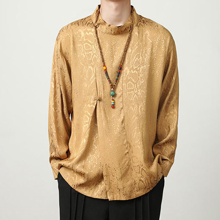 Buddha Stones Splicing Frog-button Jacquard Men's Shirts