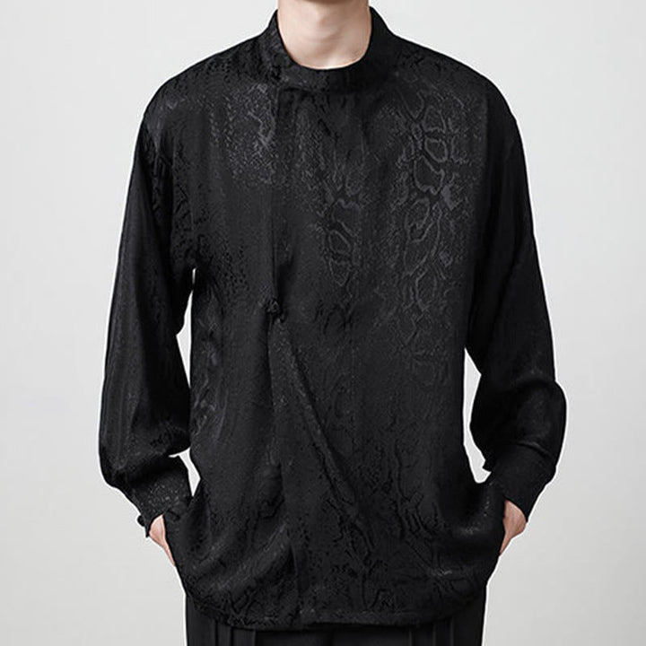 Buddha Stones Splicing Frog-button Jacquard Men's Shirts