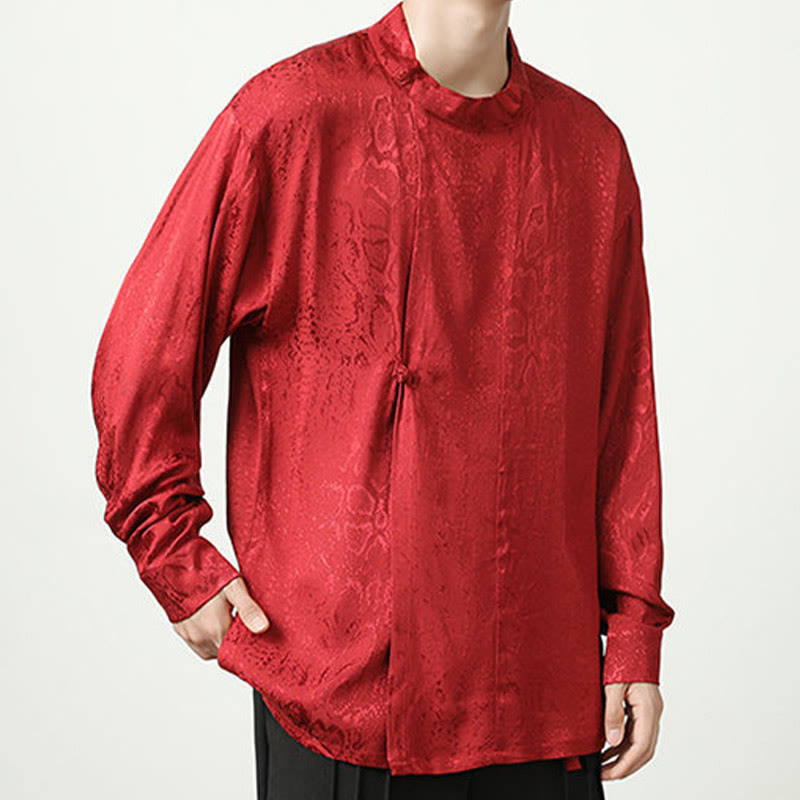 Buddha Stones Splicing Frog-button Jacquard Men's Shirts