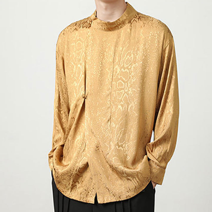 Buddha Stones Splicing Frog-button Jacquard Men's Shirts