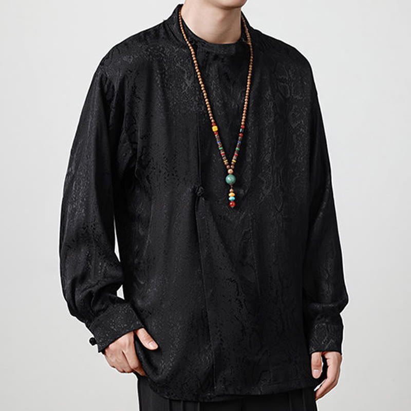 Buddha Stones Splicing Frog-button Jacquard Men's Shirts