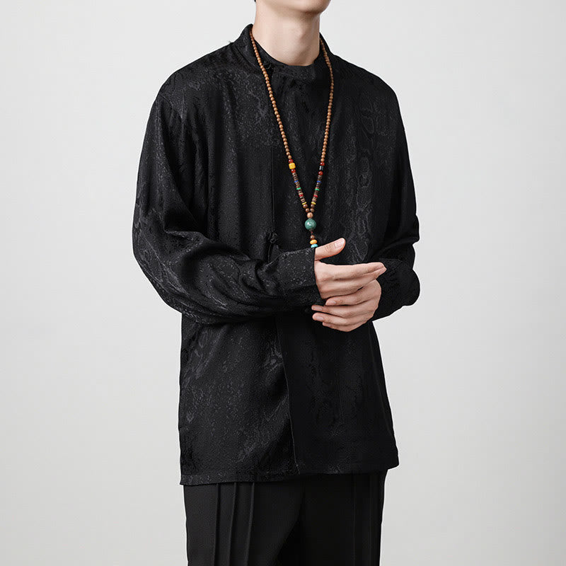 Buddha Stones Splicing Frog-button Jacquard Men's Shirts