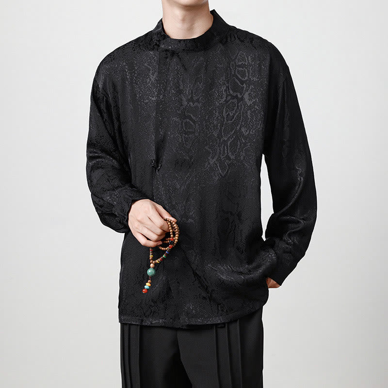 Buddha Stones Splicing Frog-button Jacquard Men's Shirts