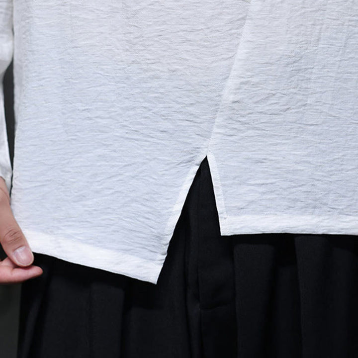 Buddha Stones Solid Color Loose Long Sleeve Round Neck Men's Shirts - image 14