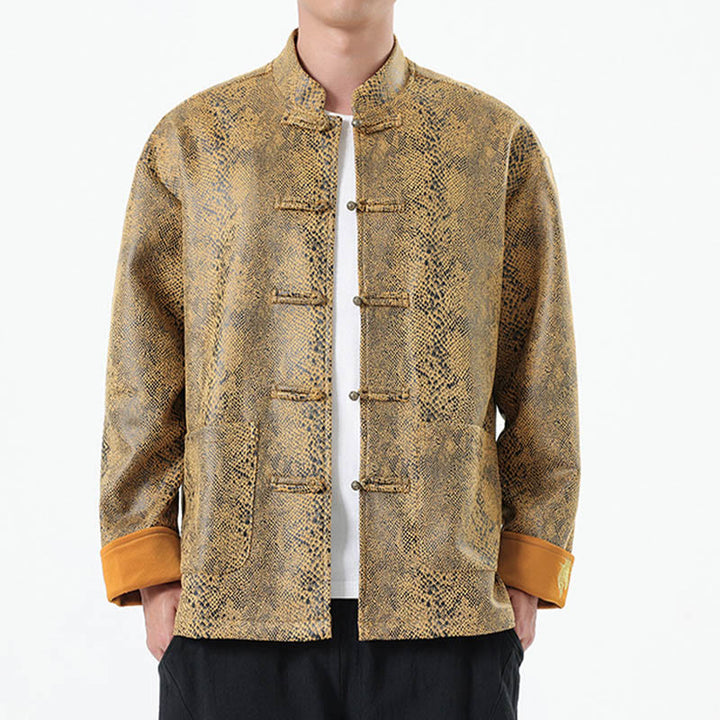 Buddha Stones Solid Color Suede Frog-button Cotton Men's Jacket Shirt Clothing With Pockets