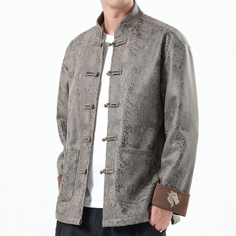 Buddha Stones Solid Color Suede Frog-button Cotton Men's Jacket Shirt Clothing With Pockets