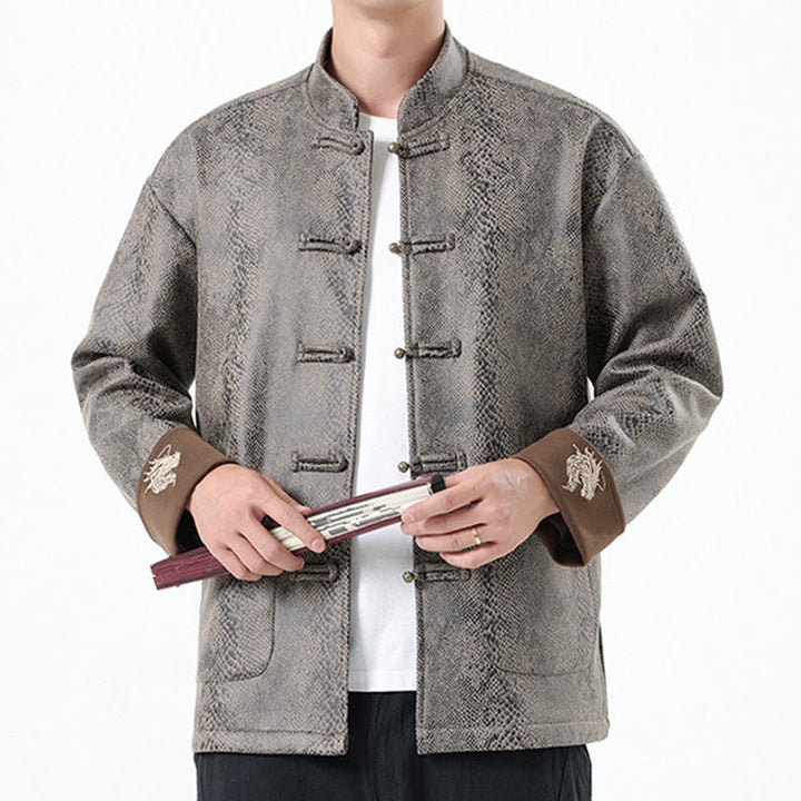 Buddha Stones Solid Color Suede Frog-button Cotton Men's Jacket Shirt Clothing With Pockets