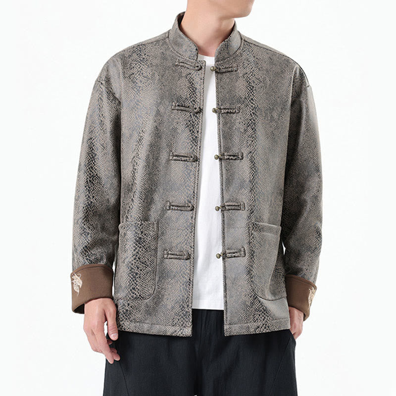 Buddha Stones Solid Color Suede Frog-button Cotton Men's Jacket Shirt Clothing With Pockets